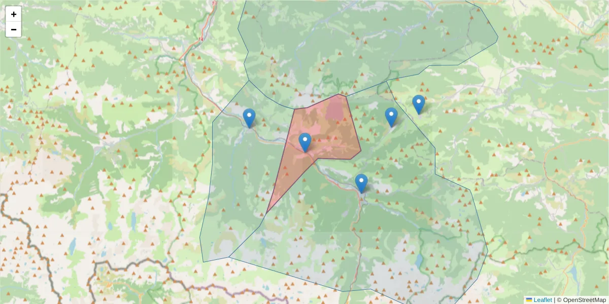 Carte de la zone du code postal  et des codes postaux voisins en France