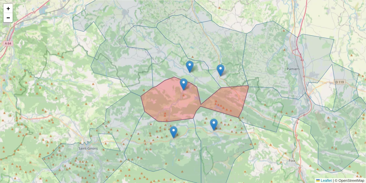 Carte de la zone du code postal  et des codes postaux voisins en France