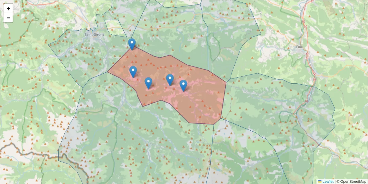Carte de la zone du code postal  et des codes postaux voisins en France