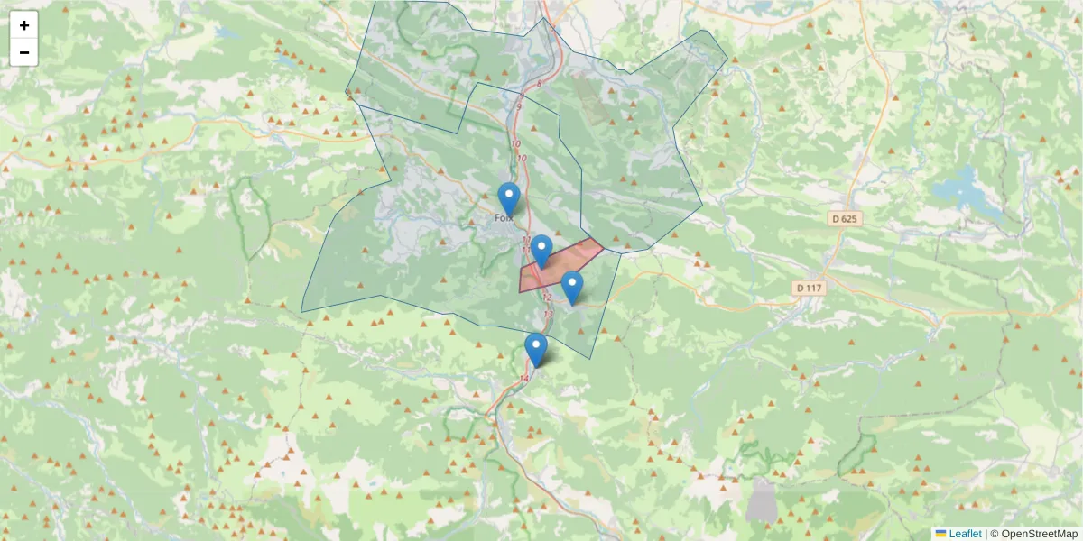 Carte de la zone du code postal  et des codes postaux voisins en France