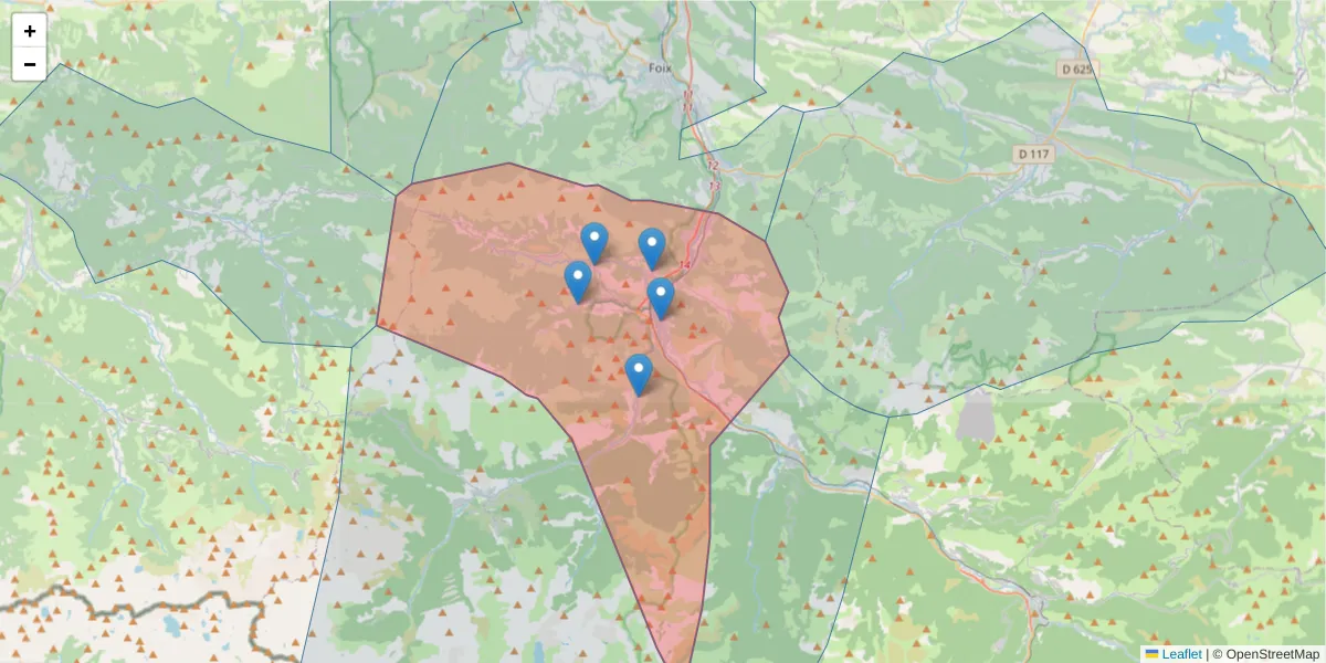 Carte de la zone du code postal  et des codes postaux voisins en France