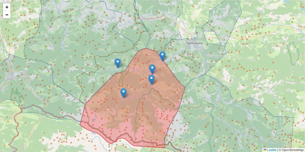 Carte de la zone du code postal  et des codes postaux voisins en France