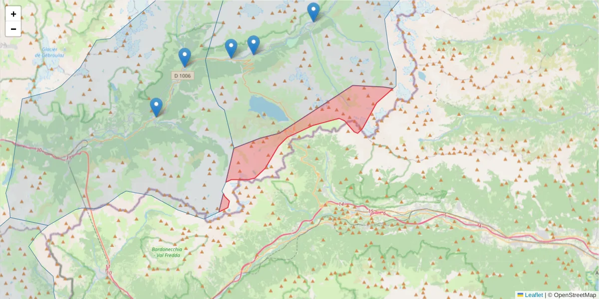 Carte de la zone du code postal  et des codes postaux voisins en France