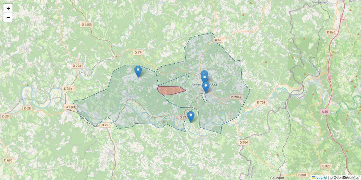 Carte de la zone du code postal  et des codes postaux voisins en France