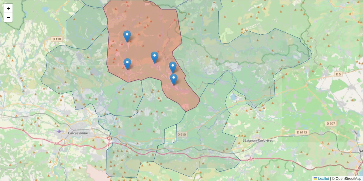 Carte de la zone du code postal  et des codes postaux voisins en France
