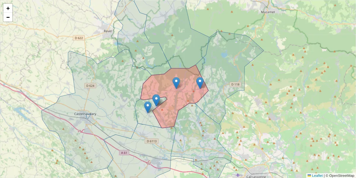 Carte de la zone du code postal  et des codes postaux voisins en France