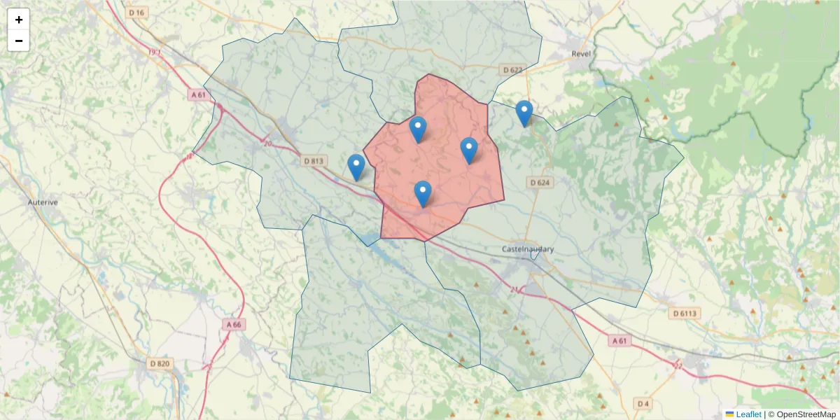 Carte de la zone du code postal  et des codes postaux voisins en France