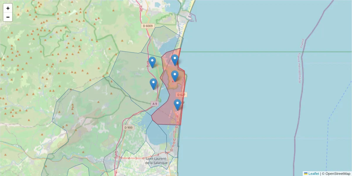 Carte de la zone du code postal  et des codes postaux voisins en France