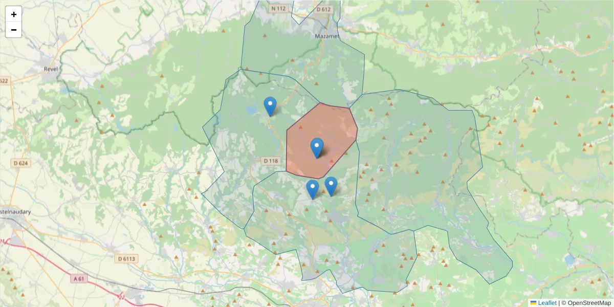 Carte de la zone du code postal  et des codes postaux voisins en France