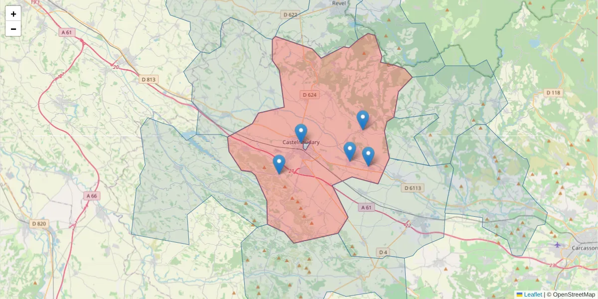 Carte de la zone du code postal  et des codes postaux voisins en France