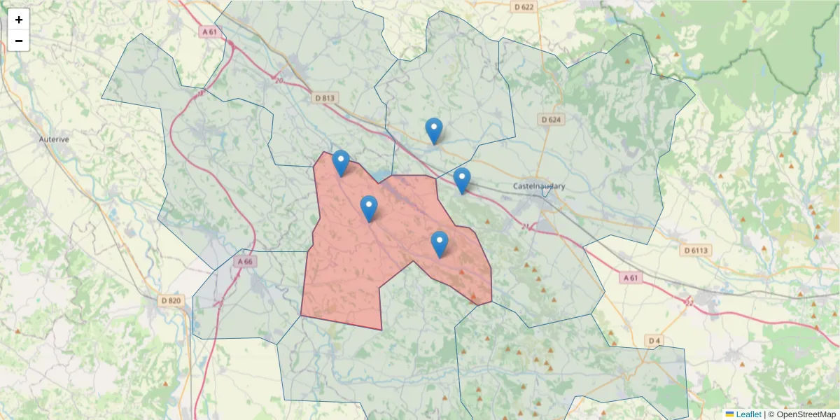 Carte de la zone du code postal  et des codes postaux voisins en France