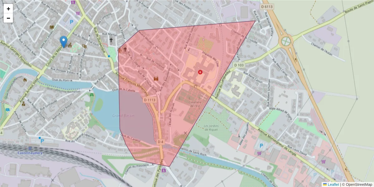 Carte de la zone du code postal  et des codes postaux voisins en France