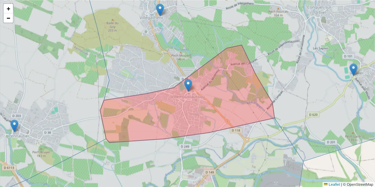 Carte de la zone du code postal  et des codes postaux voisins en France