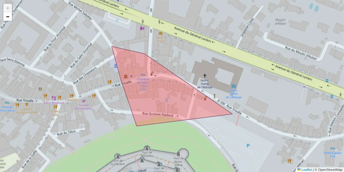 Carte de la zone du code postal  et des codes postaux voisins en France