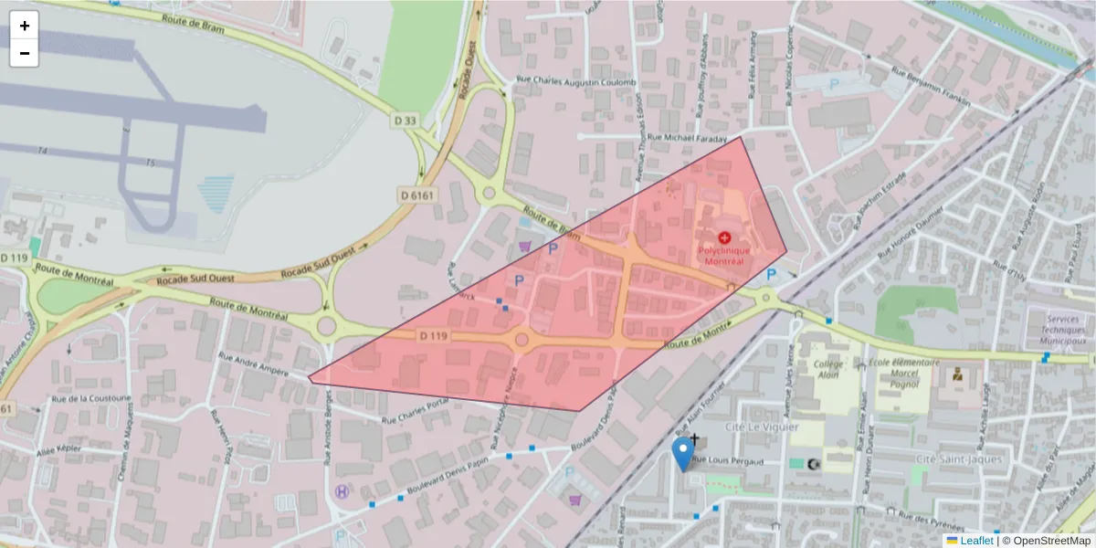 Carte de la zone du code postal  et des codes postaux voisins en France