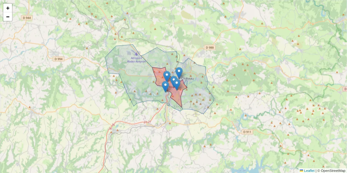 Carte de la zone du code postal  et des codes postaux voisins en France