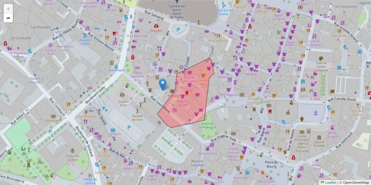 Carte de la zone du code postal  et des codes postaux voisins en France