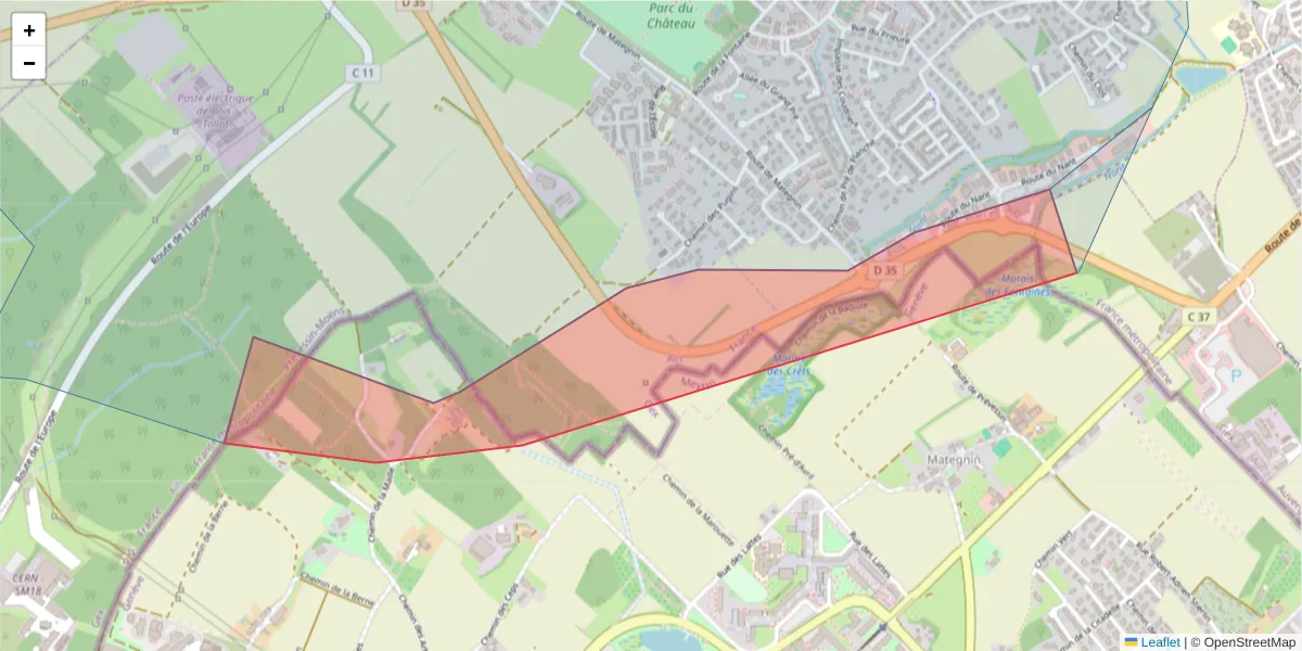 Carte de la zone du code postal  et des codes postaux voisins en France