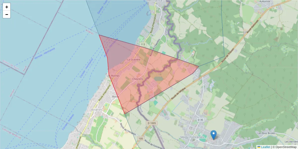 Carte de la zone du code postal  et des codes postaux voisins en France