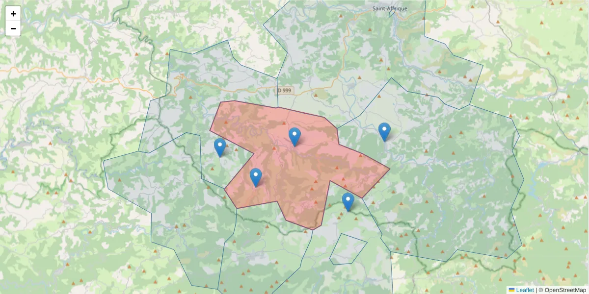 Carte de la zone du code postal  et des codes postaux voisins en France