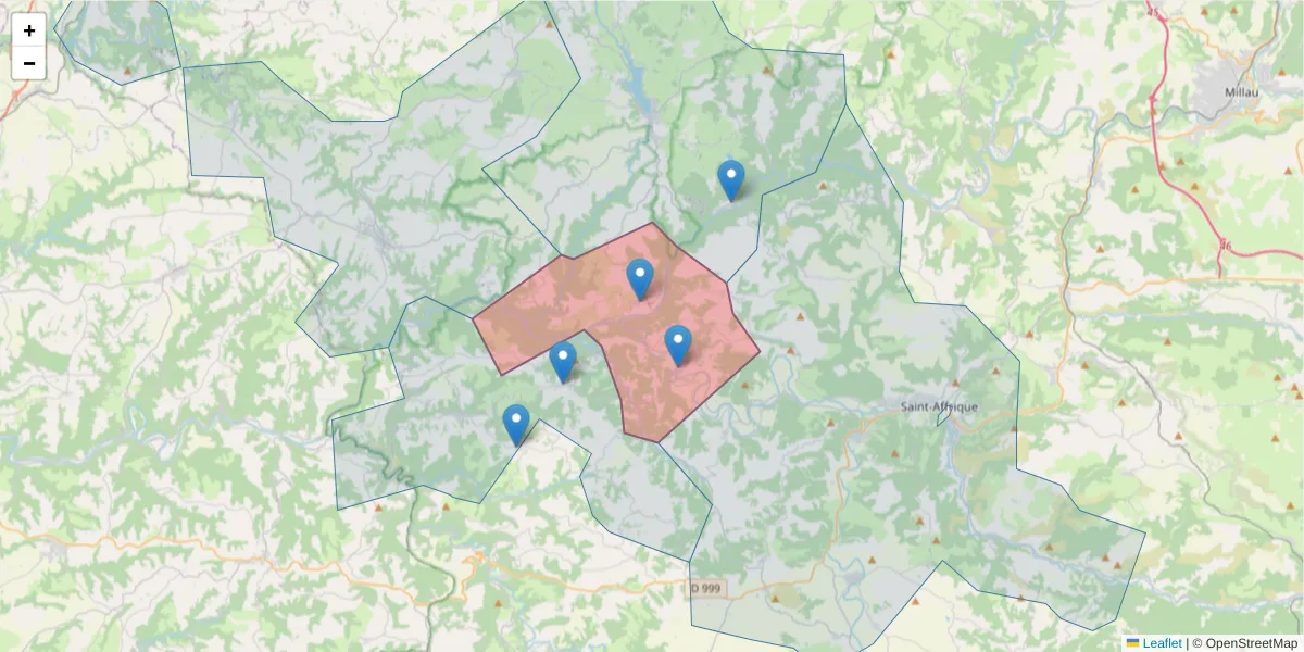 Carte de la zone du code postal  et des codes postaux voisins en France