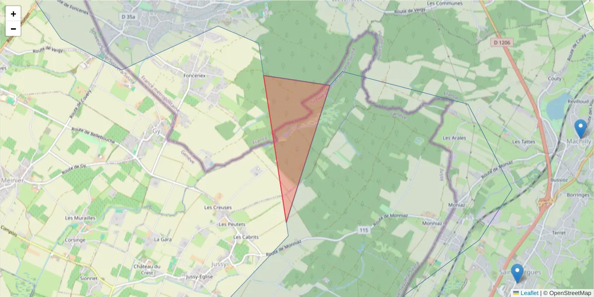 Carte de la zone du code postal  et des codes postaux voisins en France