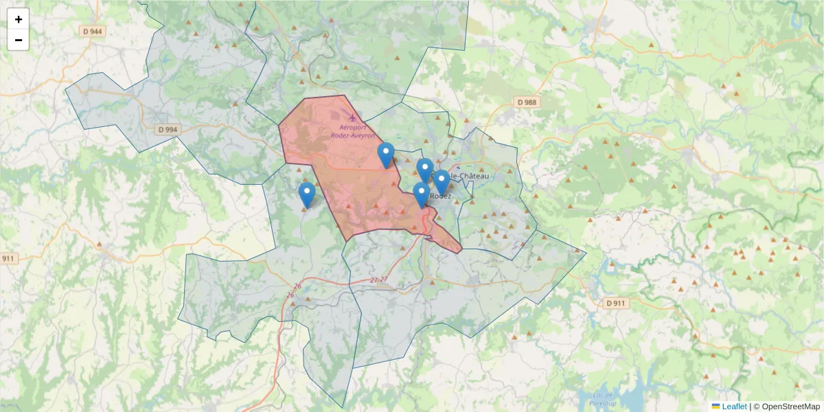 Carte de la zone du code postal  et des codes postaux voisins en France