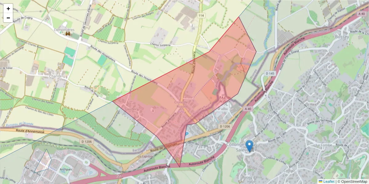 Carte de la zone du code postal  et des codes postaux voisins en France