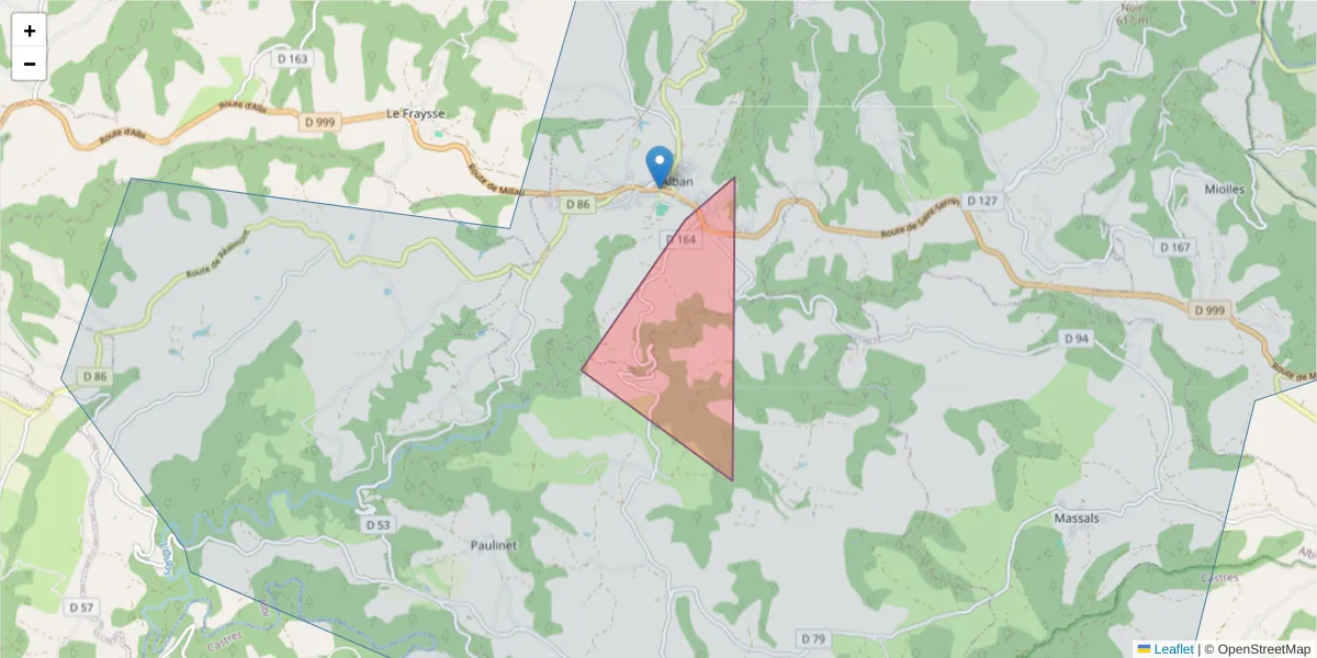 Carte de la zone du code postal  et des codes postaux voisins en France