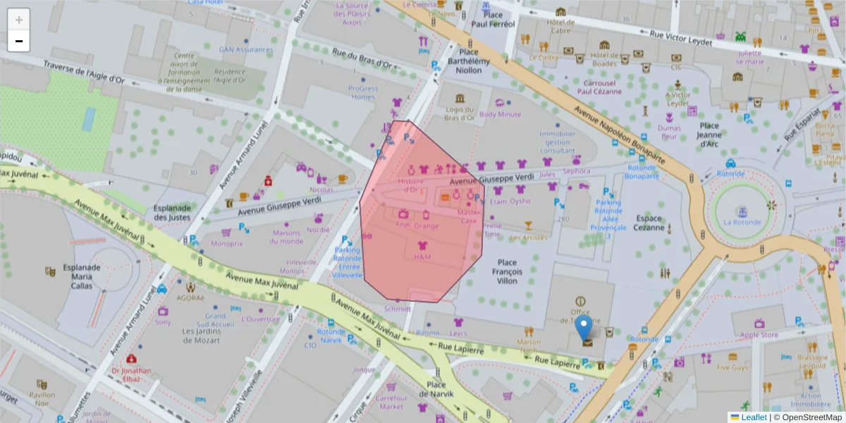 Carte de la zone du code postal  et des codes postaux voisins en France