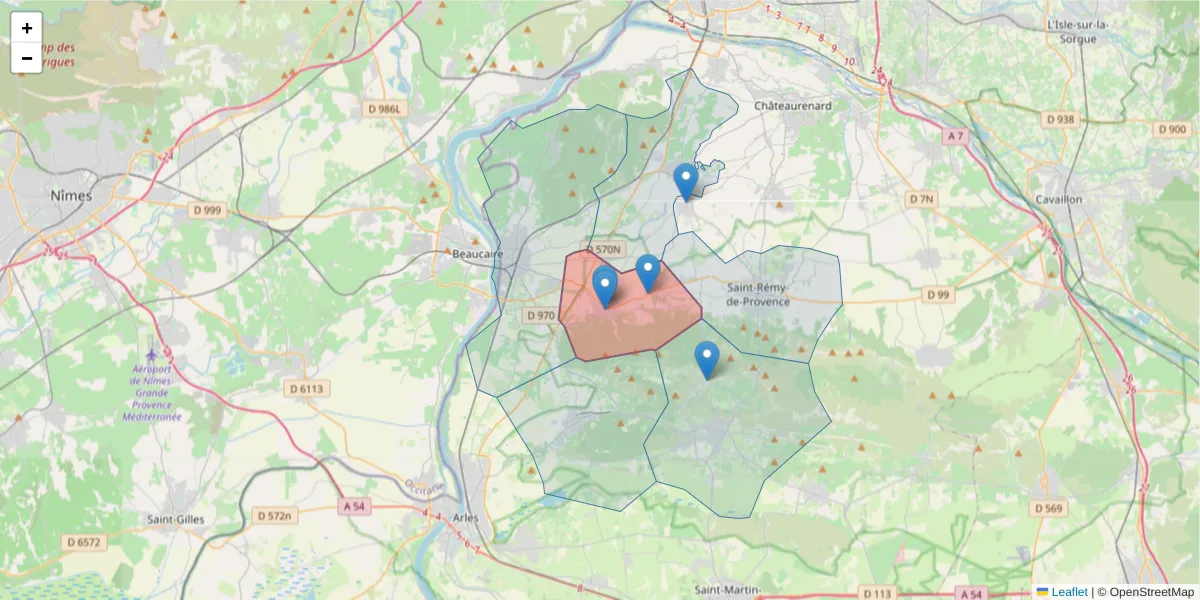 Carte de la zone du code postal  et des codes postaux voisins en France