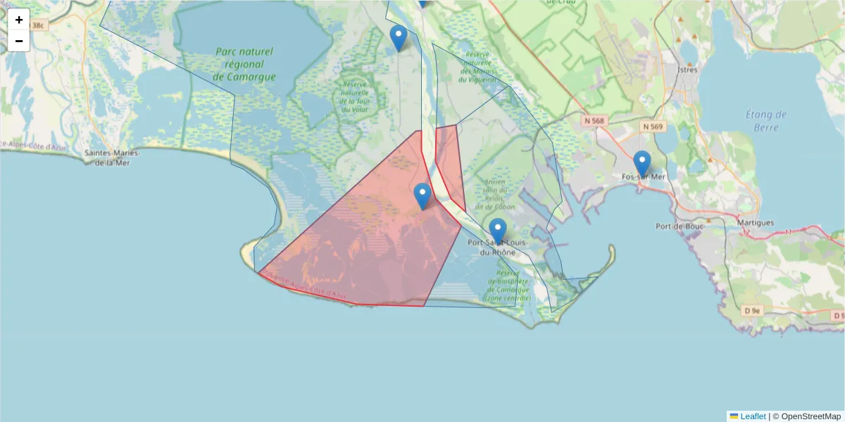 Carte de la zone du code postal  et des codes postaux voisins en France
