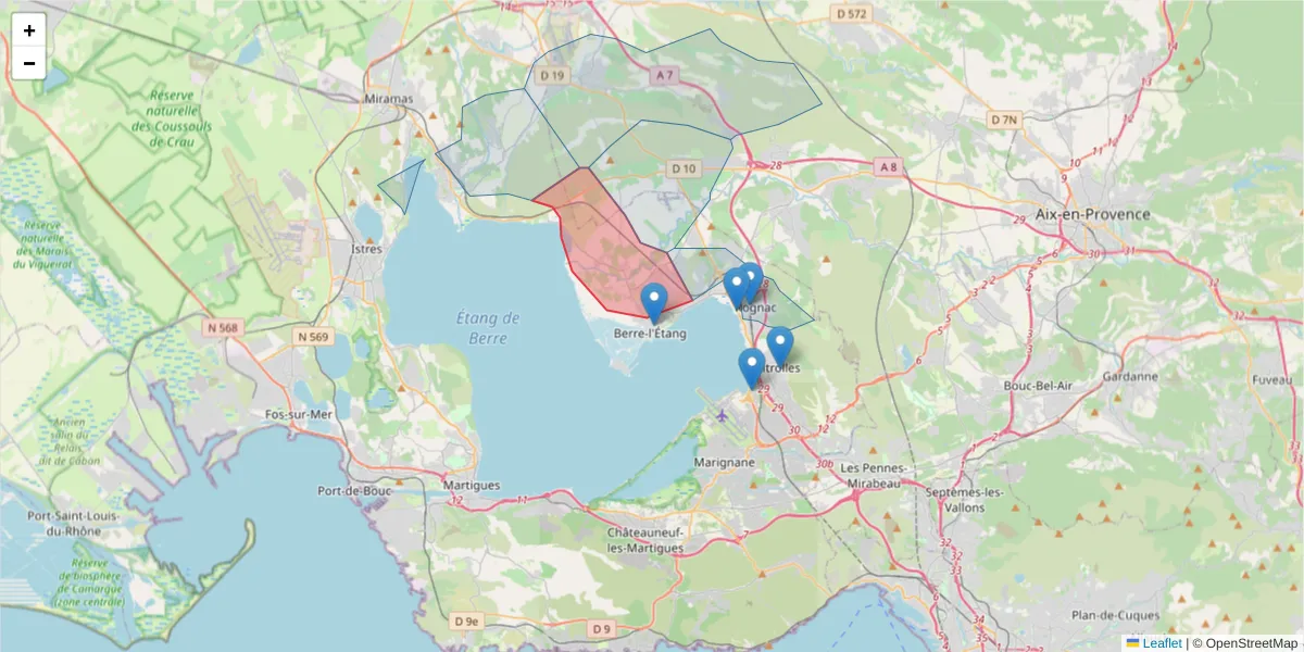 Carte de la zone du code postal  et des codes postaux voisins en France