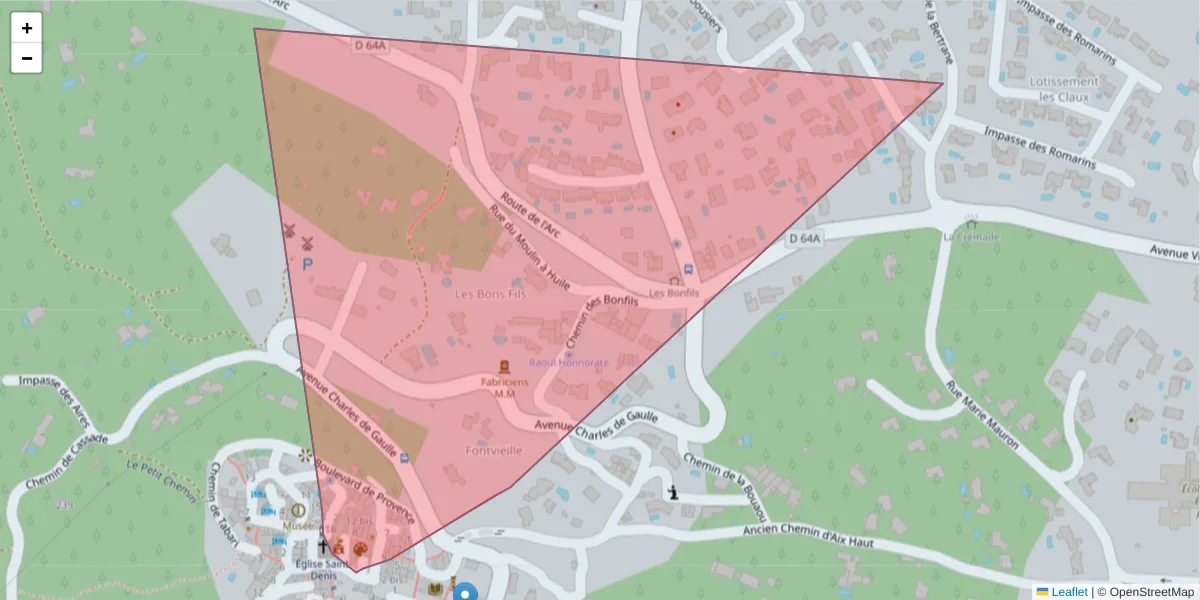 Carte de la zone du code postal  et des codes postaux voisins en France