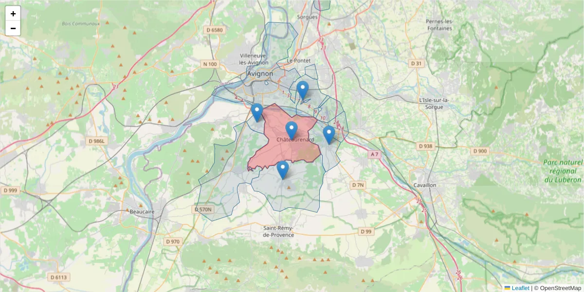 Carte de la zone du code postal  et des codes postaux voisins en France