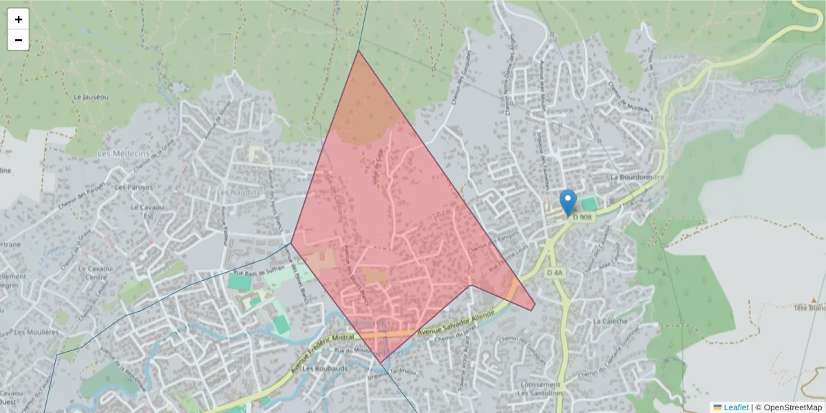 Carte de la zone du code postal  et des codes postaux voisins en France