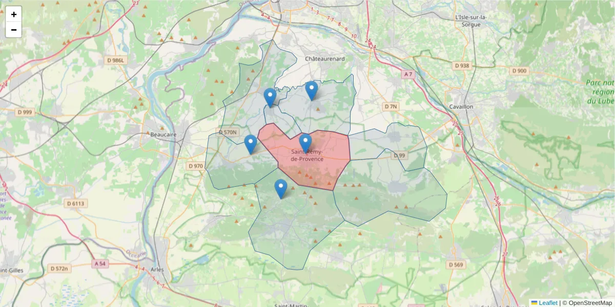 Carte de la zone du code postal  et des codes postaux voisins en France