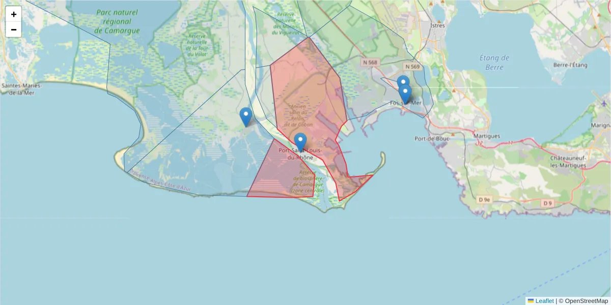 Carte de la zone du code postal  et des codes postaux voisins en France