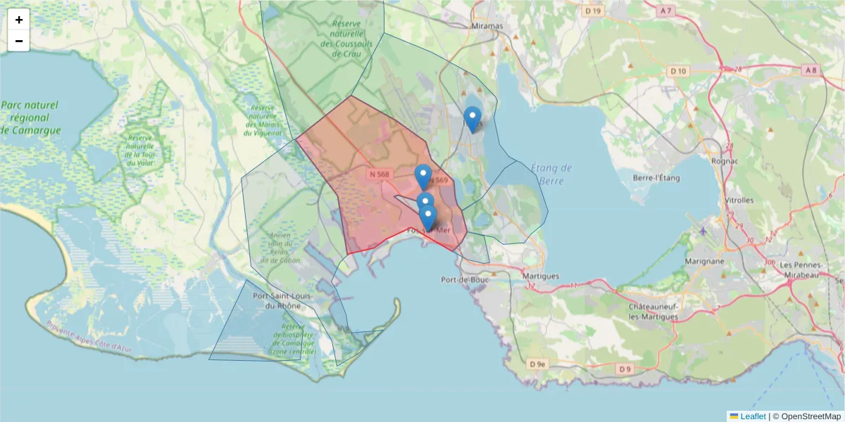 Carte de la zone du code postal  et des codes postaux voisins en France