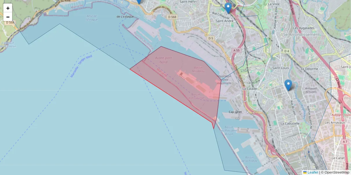 Carte de la zone du code postal  et des codes postaux voisins en France