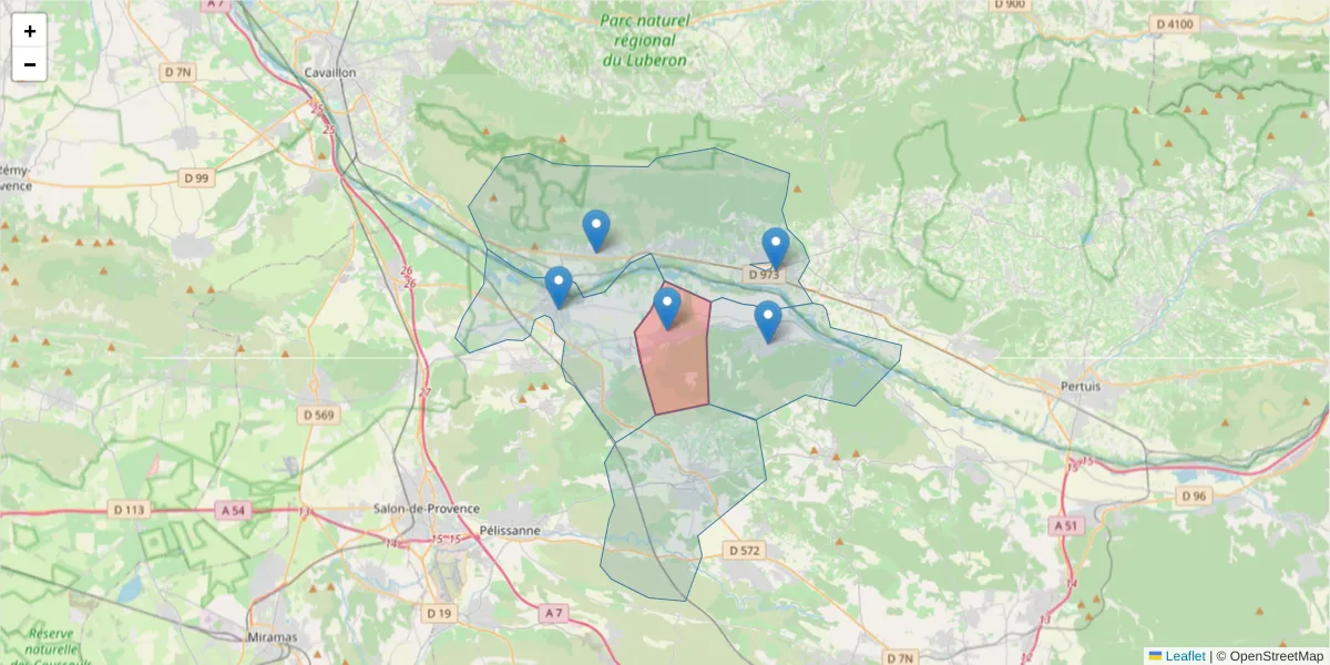 Carte de la zone du code postal  et des codes postaux voisins en France
