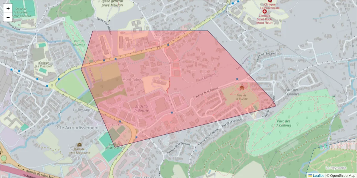 Carte de la zone du code postal  et des codes postaux voisins en France