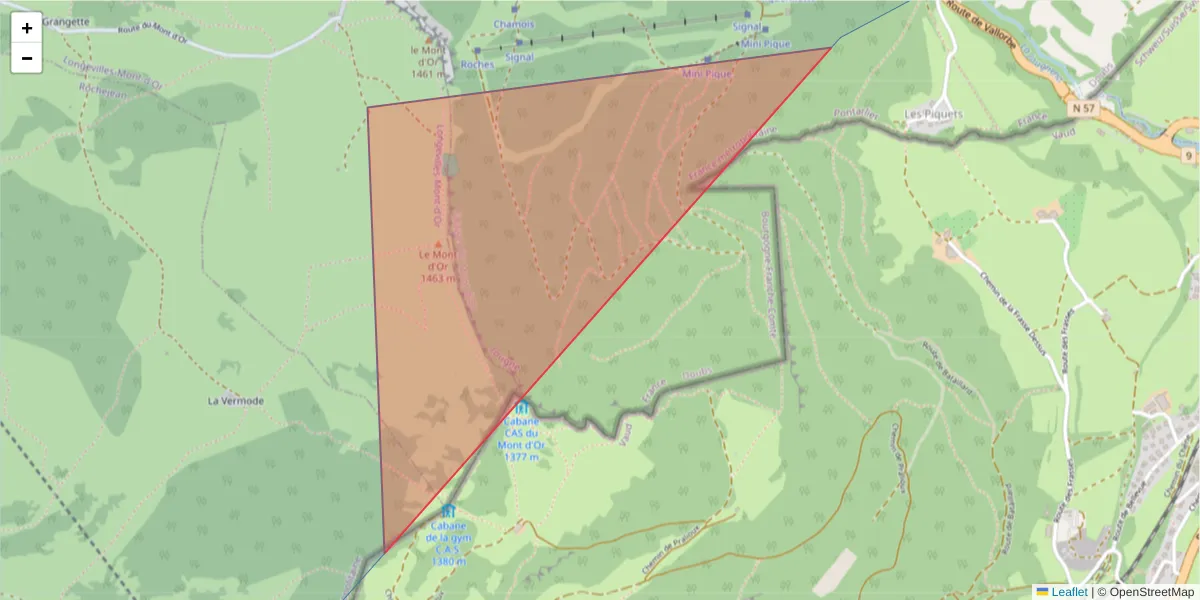 Carte de la zone du code postal  et des codes postaux voisins en France
