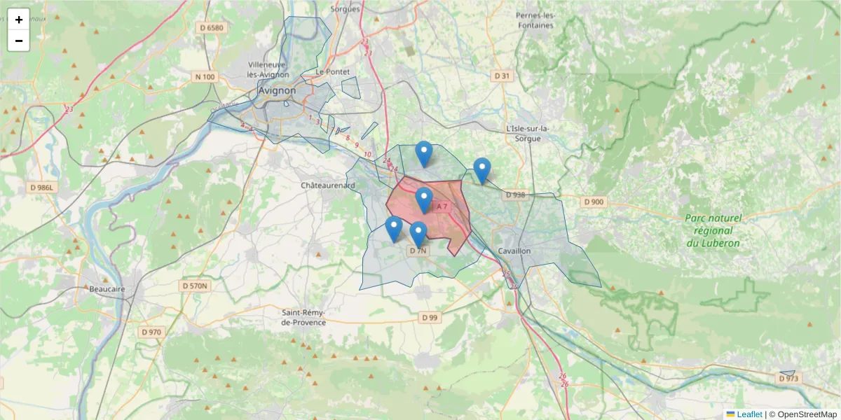 Carte de la zone du code postal  et des codes postaux voisins en France