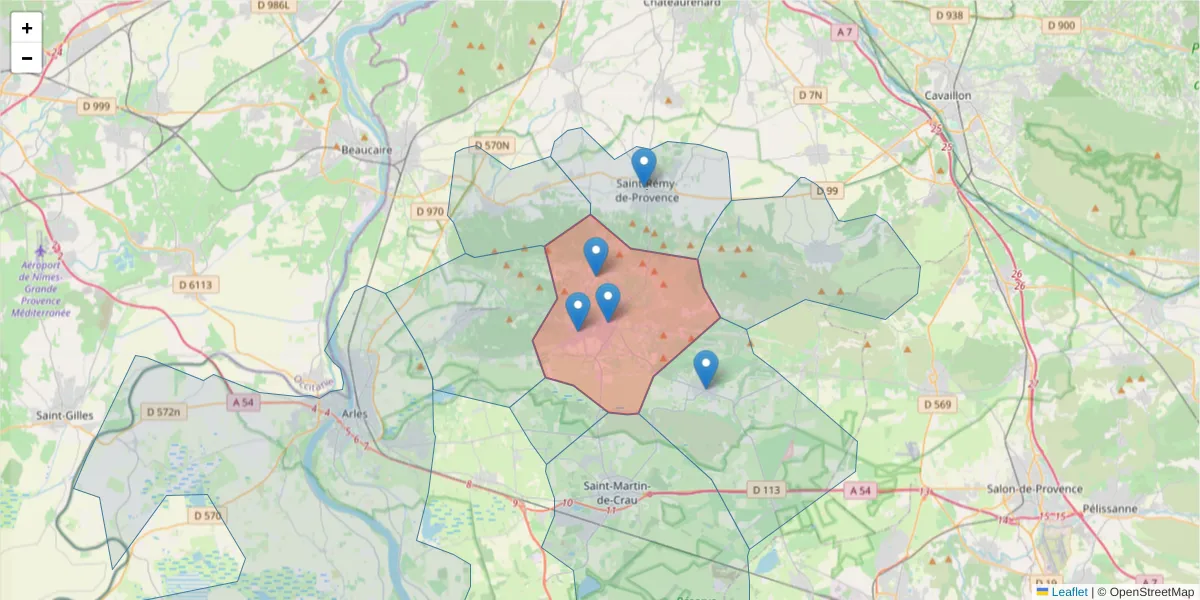 Carte de la zone du code postal  et des codes postaux voisins en France