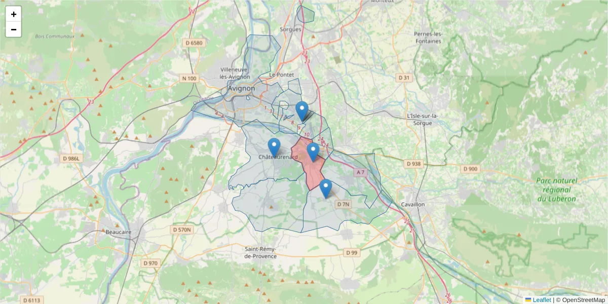 Carte de la zone du code postal  et des codes postaux voisins en France