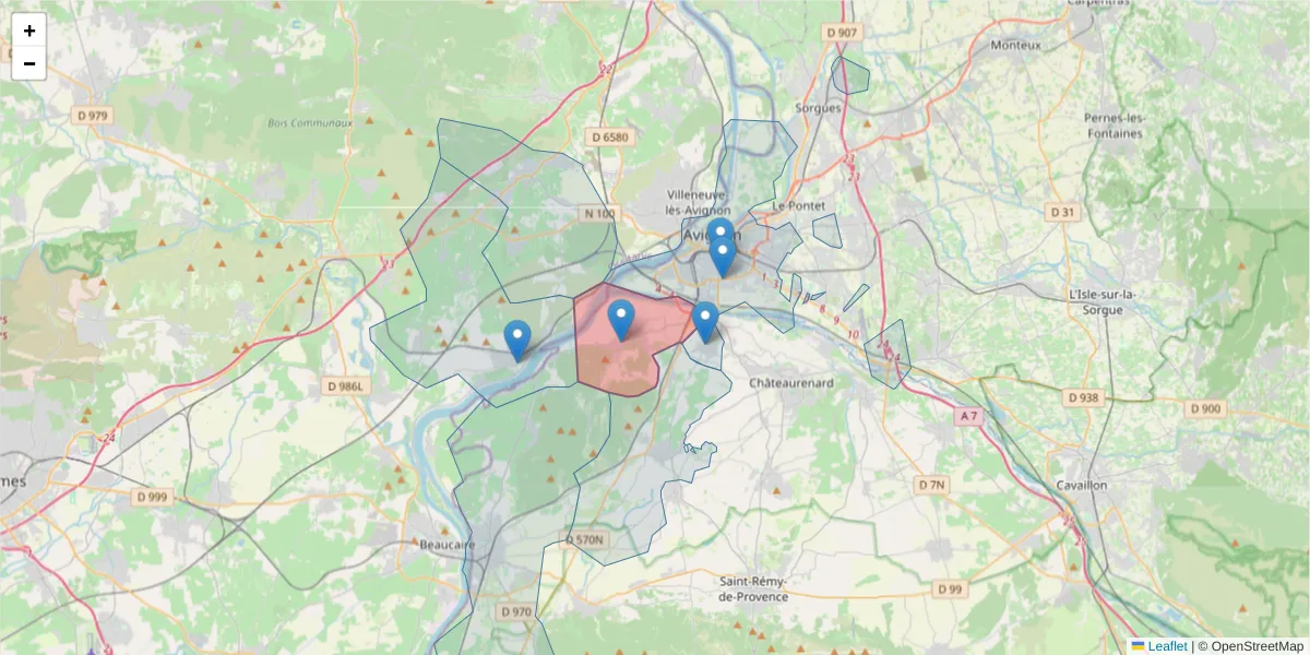 Carte de la zone du code postal  et des codes postaux voisins en France