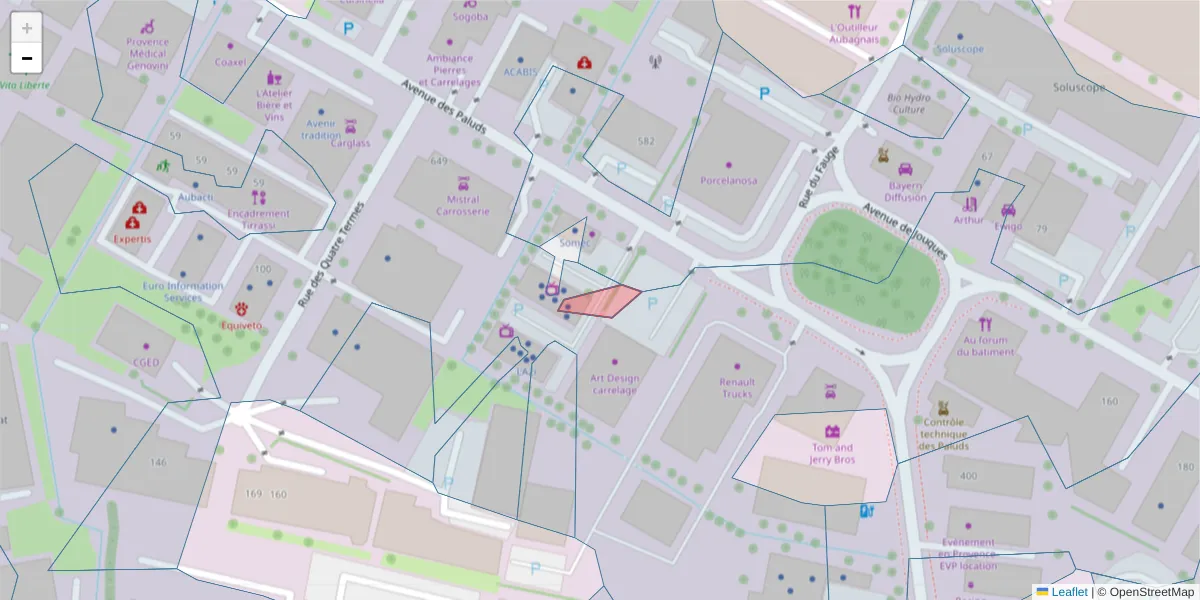 Carte de la zone du code postal  et des codes postaux voisins en France