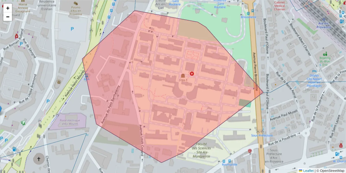 Carte de la zone du code postal  et des codes postaux voisins en France