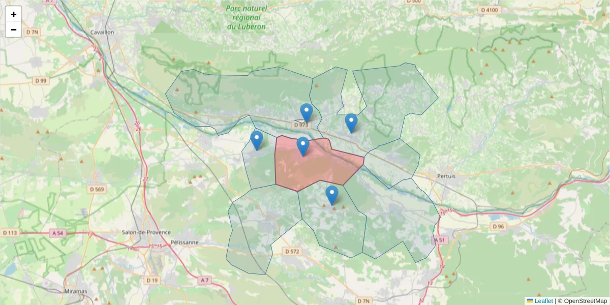Carte de la zone du code postal  et des codes postaux voisins en France